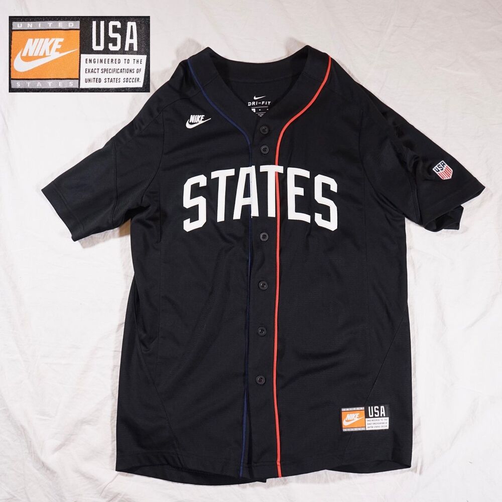 Nike United States Baseball Jersey Spellout Black USA American Mens Medium